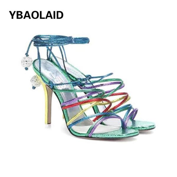 

sandals pointed toe cross straps style candy color matching open ankle crystal beads high-heeled, Black