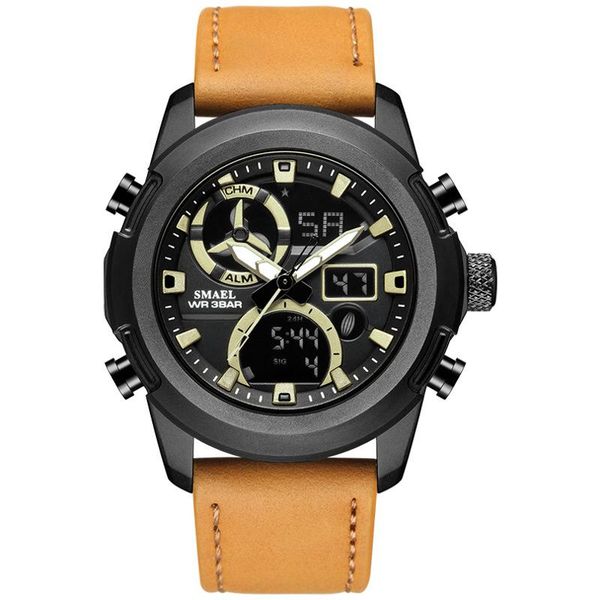 

wristwatches outdoor waterproof sports watch leather multifunctional electronic men's, Slivery;brown