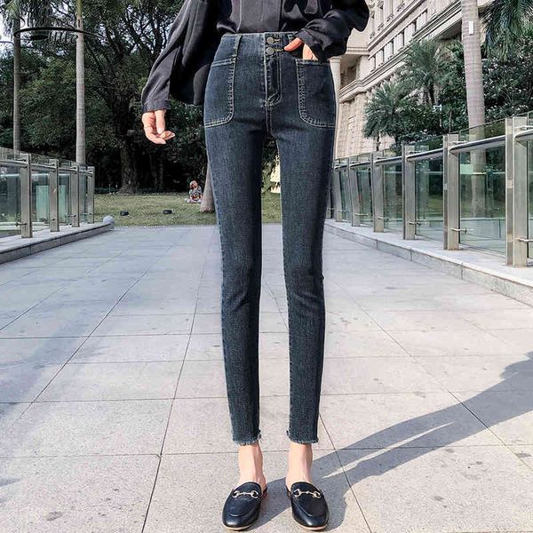 

skinny jeans women elasticity high waist casual trousers female denim jean femme ankle-length pants 8143 50 210508, Blue