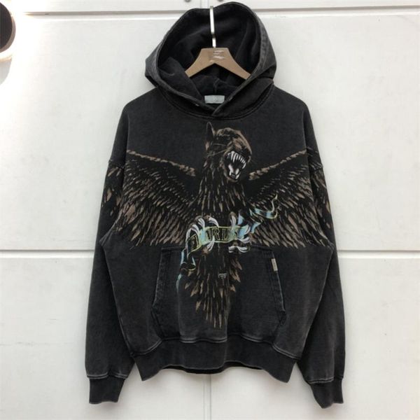 

men's hoodies & sweatshirts 2021fw represent hoodie men women 1:1 hound eagle printing vintage wash pullovers, Black