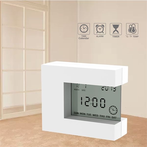 Цифровая таблица ЖК-будильник белый с календарной температурой таймер современной электрической спальни аккумуляторная батарея для дома 210804