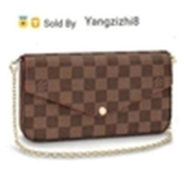 

yangzizhi8 pattern pochette flicie grid n63032 brown real caviar lambskin chain flap bag long chain wallets key card holders purse clutches, Black;red