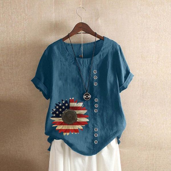 

women's t-shirt stars and stripes printed t shirt women casual harajuku short sleeve streetwear cotton linen tee summer female o neck l, White