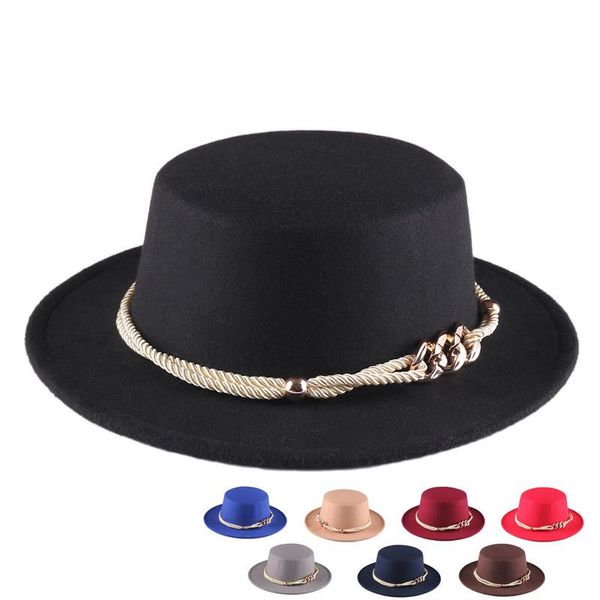 

wide brim hats women's hat fedoras men's autumn winter felt with chain black designer fashion chapel beach warm panama wedding pic, Blue;gray