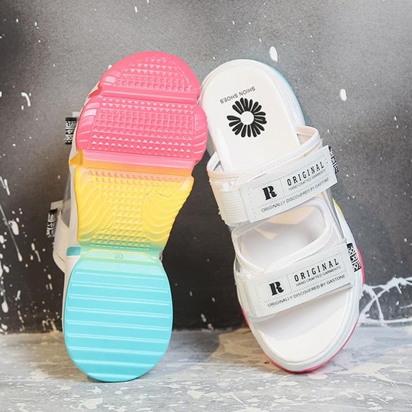 

slippers 2021 women summer open toed transparent upper fashion thick bottom ladies shoes leisure sandals, Black