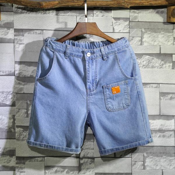 

men's jeans plus size -7xl h-2021 striped denim shorts men summer japanese retro simple casual overalls loose pocket zipper straight, Blue