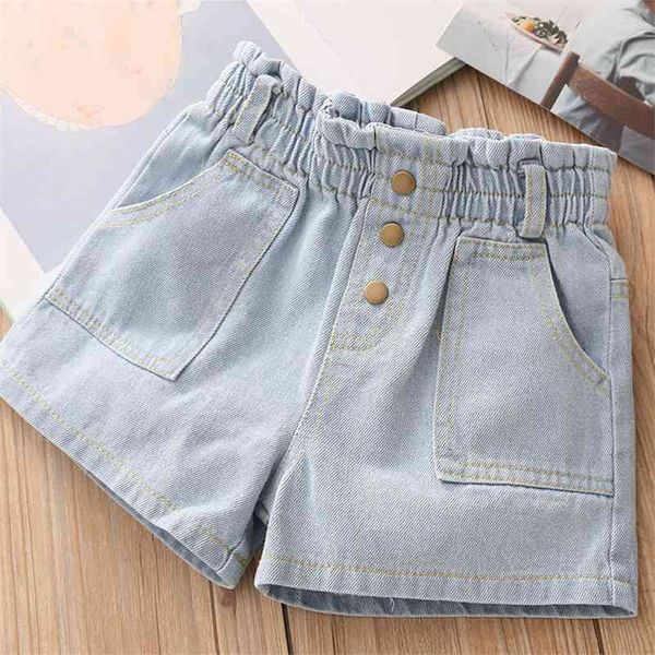 

summer casual new 2 3 4 5 6 7 8 9 10 11 12 years cotton big pocket buttons denim shorts for kids baby girls 210414, Black