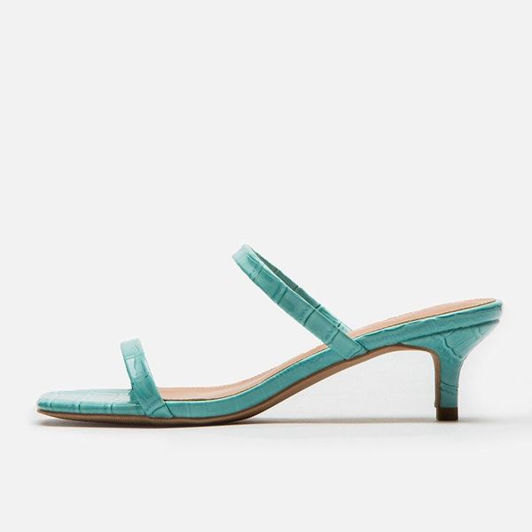 

summer square toe sandals women fashion med high thin slide outside inside slippers, Black