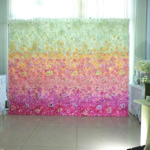 

2.4 by 2.4m 3d artificial silk flower wall square gradual change hydrangea peony rose styles for wedding background decoration decorative fl