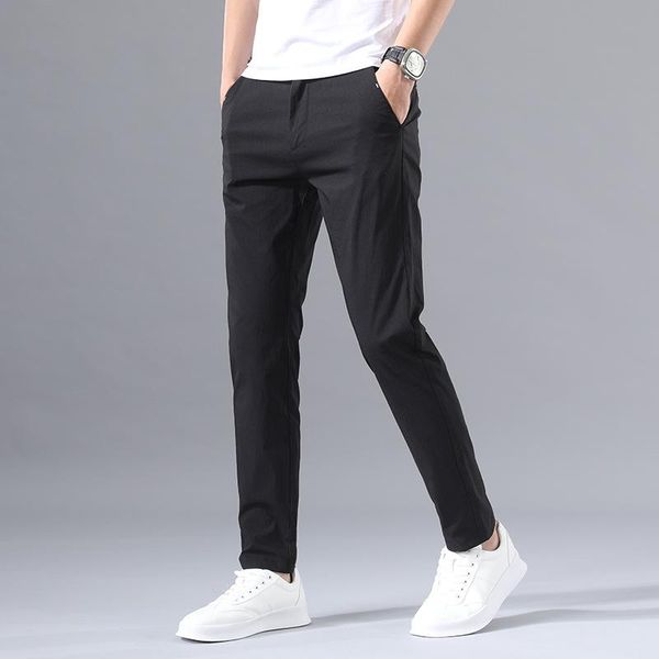 

men's pants ninibeibei casual 2021 fashion summer slim straight thin elastic skin friendly breathable, Black