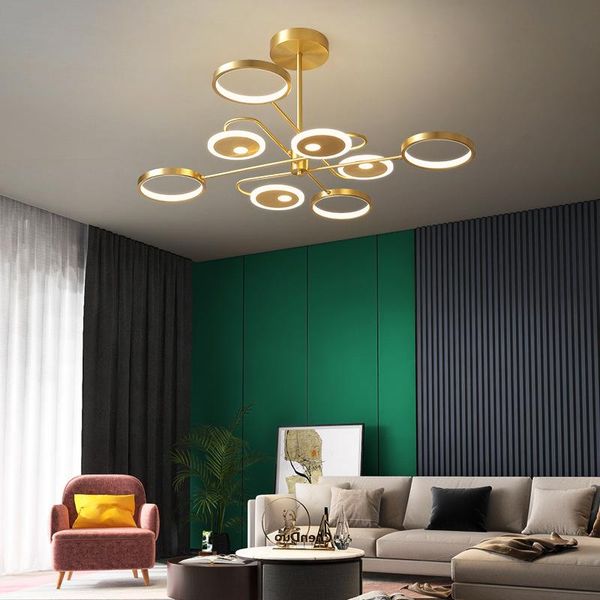 

all copper living room chandelier nordic post-modern minimalist dining lamp creative personality net red led bedroom study pendant lamps