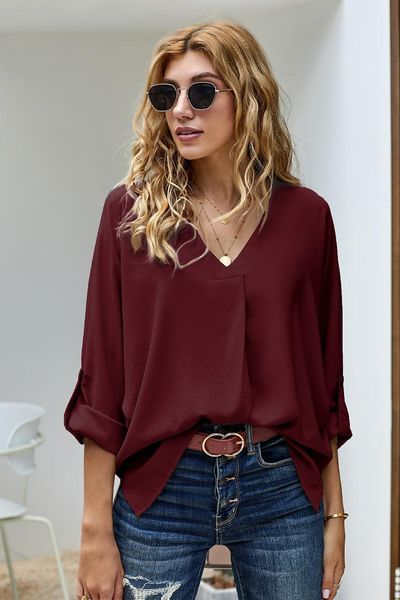 

women's blouses & shirts 2021 european and american spring autumn loose pullover solid color top, White