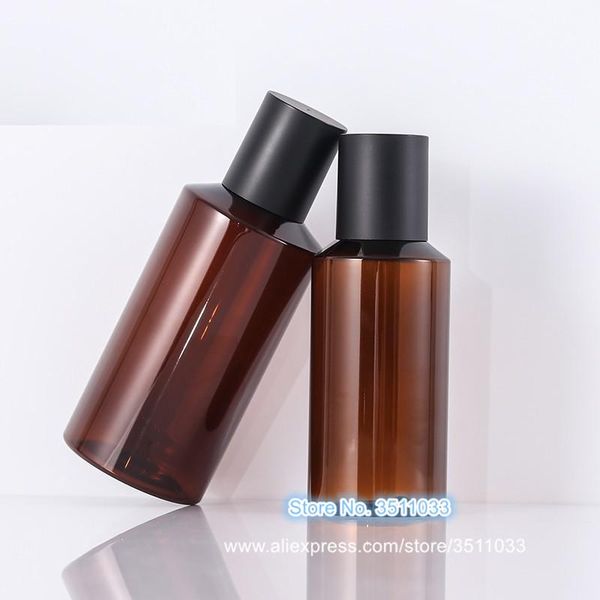 Depolama şişeleri kavanozlar 100ml 150ml plastik koyu kahverengi vida üst kapağı kozmetik şişe losyon toner şampuanı için boş evcil hayvan doldurulabilir siyah kapak