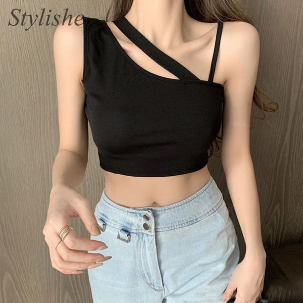

women's tanks & camis asymmetrical straps crop tube sportswear skinny tank female white ladies camisole black summer vest