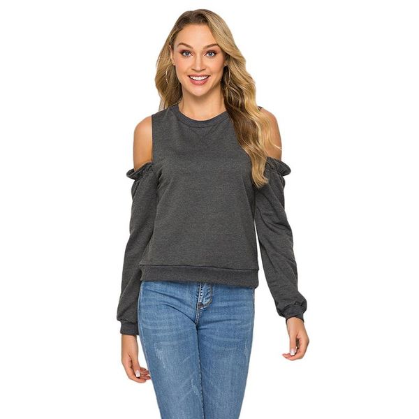 

women's t-shirt women strapless sleeves ruffled sweatshirt long sleeve off shoulder shirt ladies casual clothing, White