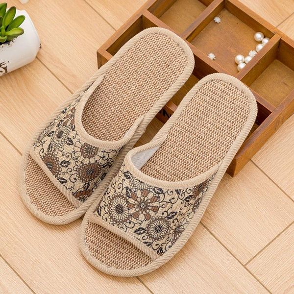 

home furnishing indoor men and women cotton linen slippers soft thick bottom wooden floor sandals summer, Black