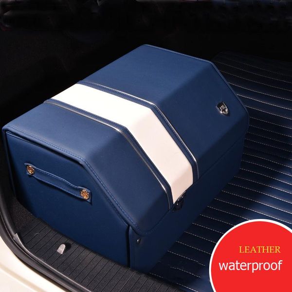 

car organizer mixed colors pu luxury leather trunk storage box bag folding glove supplies (blue)