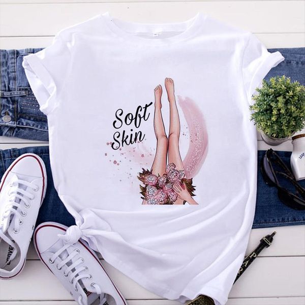 

summer harajuku beautiful legs womens t shirt flowers print fashion korean white female clothing