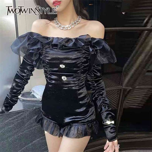 

white patchwork jumpsuits for women square collar long sleeve high waist bodysuits females clothing style 210521, Black;white