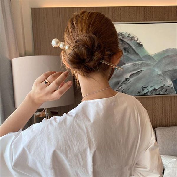 

hair clips & barrettes 2021 korean retro multicolor transparent resin imitated-pearl geometric hairpin for women accessories styling tool, Golden;silver