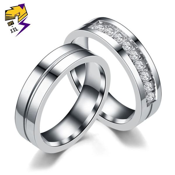 

wedding rings trendy stainless steel jewery women ring rhinestone engagement bands finger gold silver color size 5-13, Slivery;golden