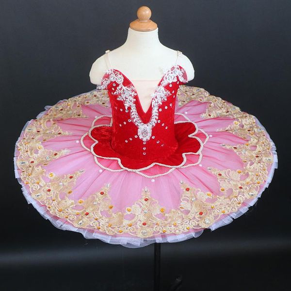 

red ballet tutus for adults kids girls professional ballt tutu ballerina dress women pancake stage dancing costume wear, Black;red