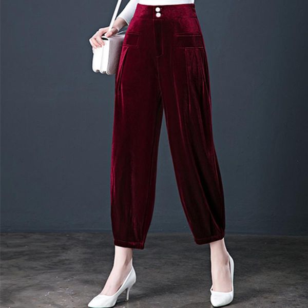 

women's pants & capris winter women high waist solid casual trousers female ol vintage bloomers ankle-length j296, Black;white