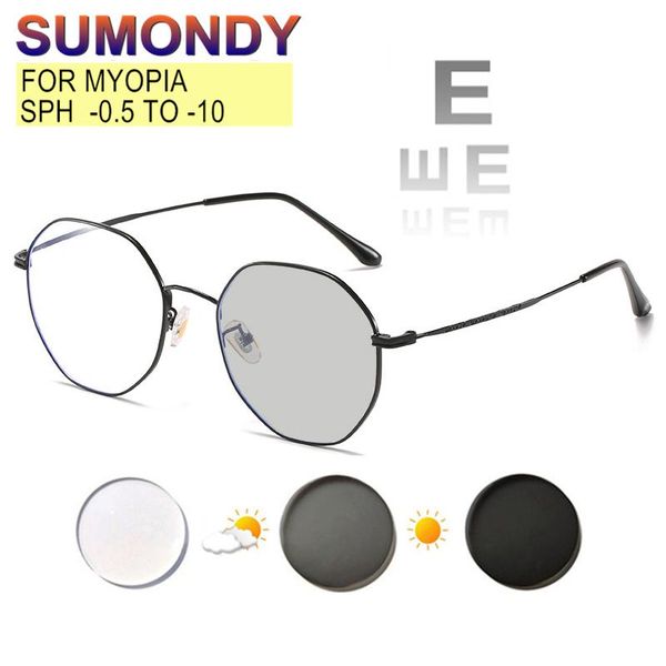

sunglasses sumondy nearsighted glasses prescription -0.5 to -10 women men alloy frame myopia spectacles pochromic blue light proof uf117, White;black