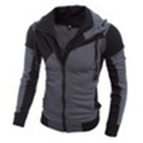 

men's hoodies & sweatshirts fake two pieces of contrast stitching casual sweater sports hooded double zipper cardigan wy702 z97t, Black