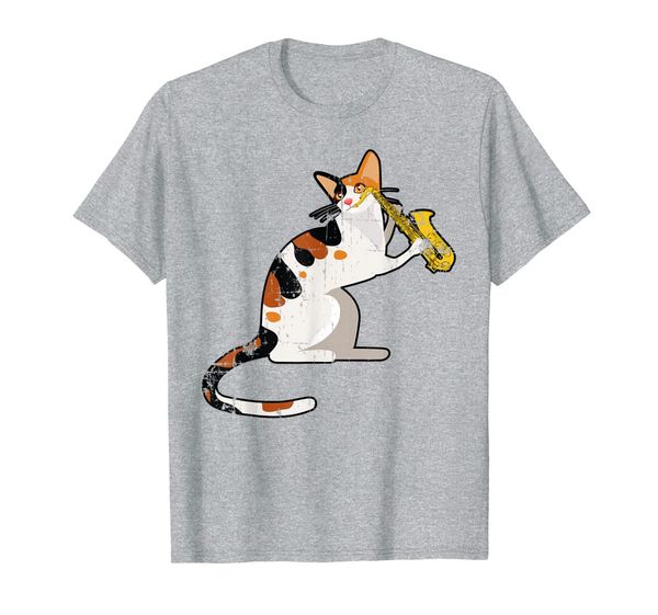 

vintage jazz cat saxophone funny kitty musician cute animal t-shirt, White;black