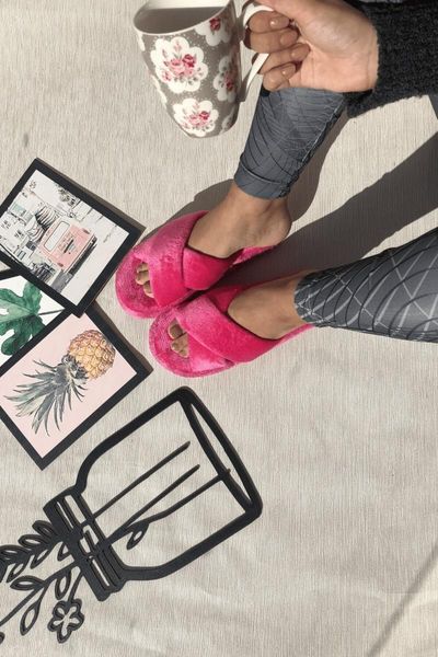 

slippers women's pink sfashion cross soft outsole plush home slipper, Black