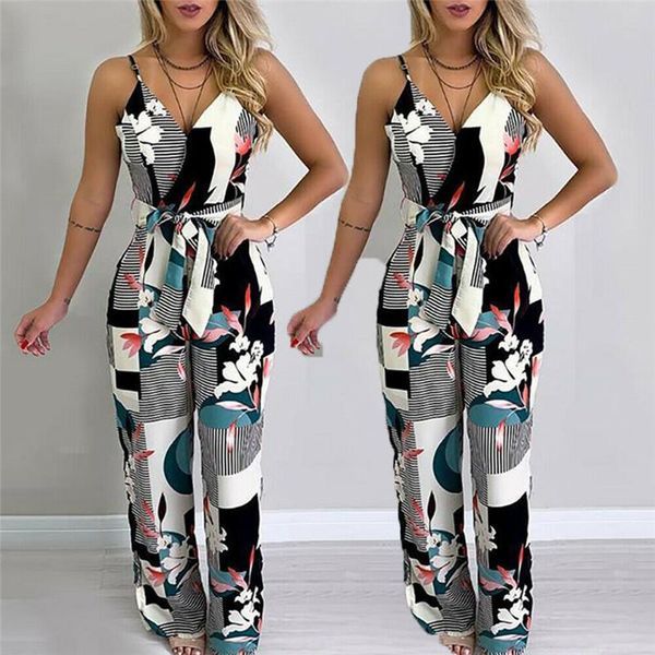 

women's jumpsuits & rompers women ladies jumpsuit v neck floral print summer playsuit bodycon party romper trousers clothes, Black;white