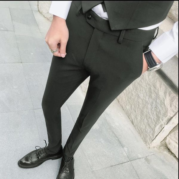 

autumn multicolor men slim classic business casual trousers solid color suits men's long pants, Black