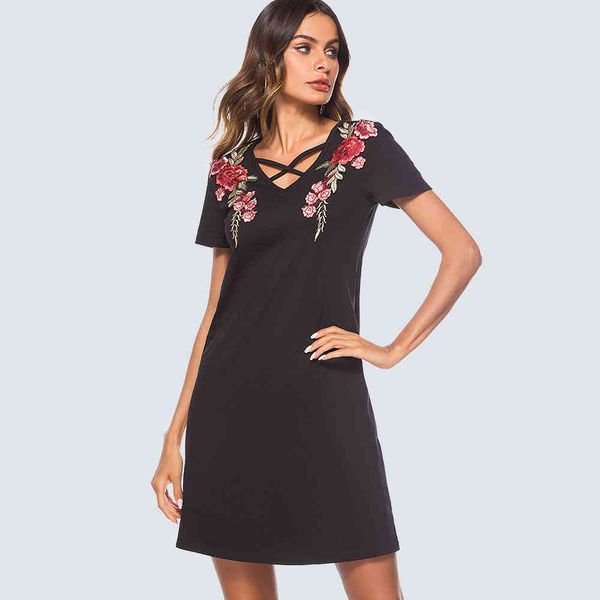 

dresses casual black shift mini summer elegant vintage women straight embroidery ht030, Black;gray