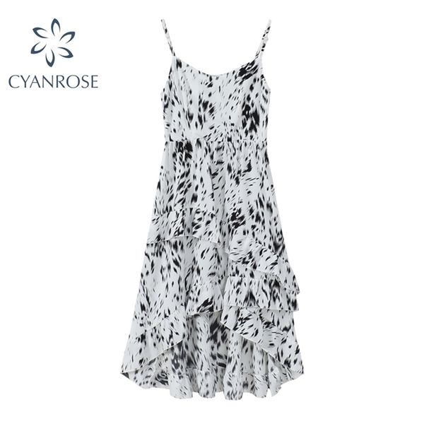 

summer white suspender dress women irregular floral retro high waist v-neck sleeveless ladies beach party strap 210515, Black;gray