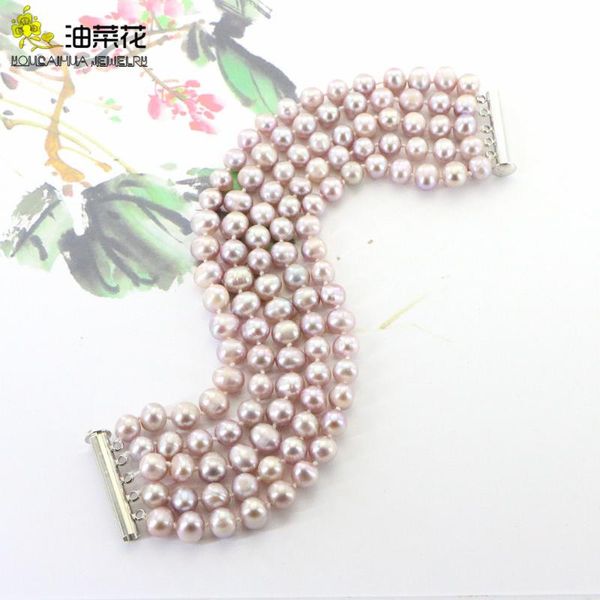 

beaded, strands beautiful and elegant 7-8mmg natural pearl 5 rows bracelet fashion female girl accessories banquet wedding christmas gi, Black