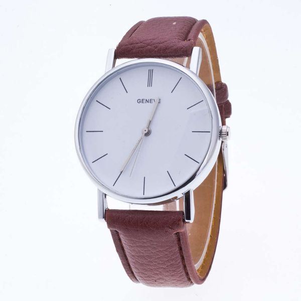 

watch fashion geneve belt geneva sports pu leather strap men's and women's, Slivery;brown