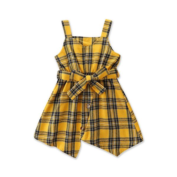 

small girl's sling dress sleeveless plaid children dress summer kids dress fashion cute casual irregular dresses 100 110 120 130 140, Red;yellow