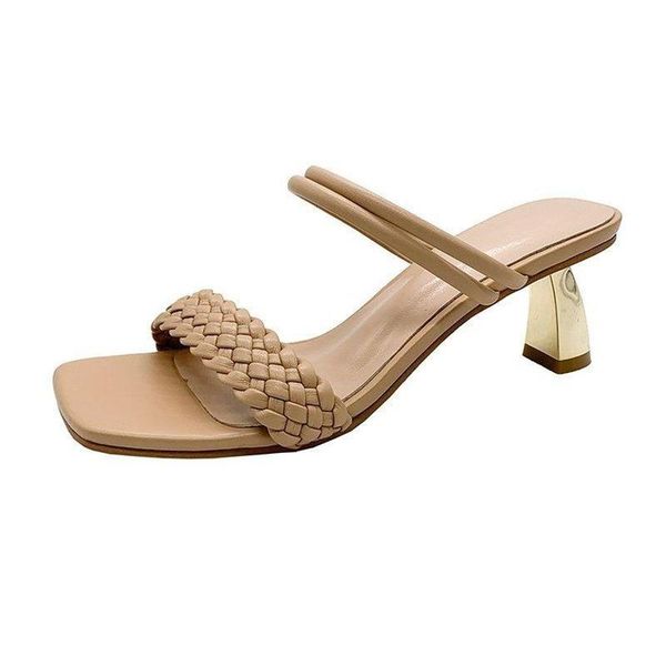 

slippers open-toed women's fashion simple and elegant wild mature outdoor transparent two-wear with heel 2021, Black