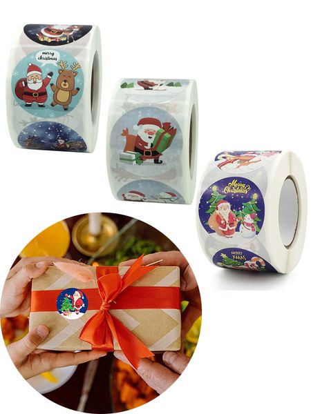 500 pz/rotolo Adesivi di Natale Modelli di Babbo Natale Regalo Décor Carta di Tenuta Etichetta Decorazioni di Natale Rifornimenti Del Partito 38mm/1.5 pollici KDJK2110