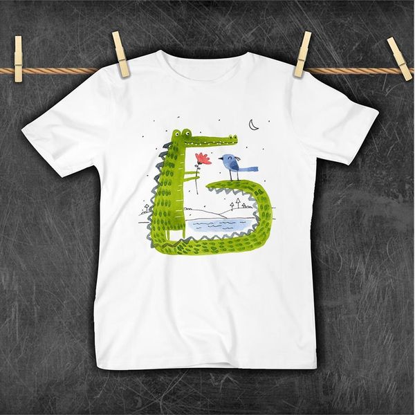 

cute crocodile and bird aesthetic childlike innocence children t shirt pretty cartoon style baby boys clothes kids, Blue