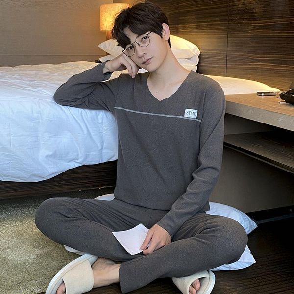 

men's sleepwear autumn men pajamas set lounge wear 2pcs homewear suit nightwear shirt&pants casual lingerie v-neck home clothes, Black;brown