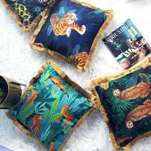 

cushion/decorative pillow tropical animal cushion cover decorative style imitation silk forest golden pillowcase throw sofa covers tassel