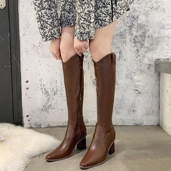 

boots winter lady boots-women round toe autumn shoes clogs platform luxury designer zipper thigh high heels 2021, Black