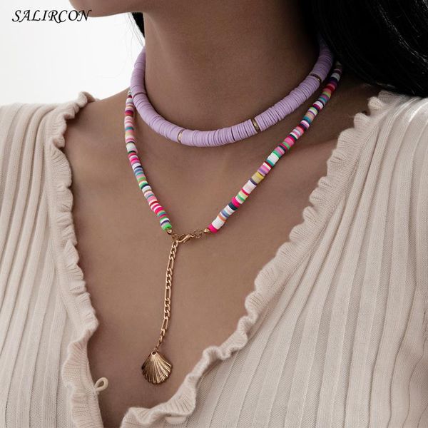 

boho heishi shell pendant choker necklace for women aesthetic purple multicolor round goth collar fashion jewelry gift necklaces, Silver