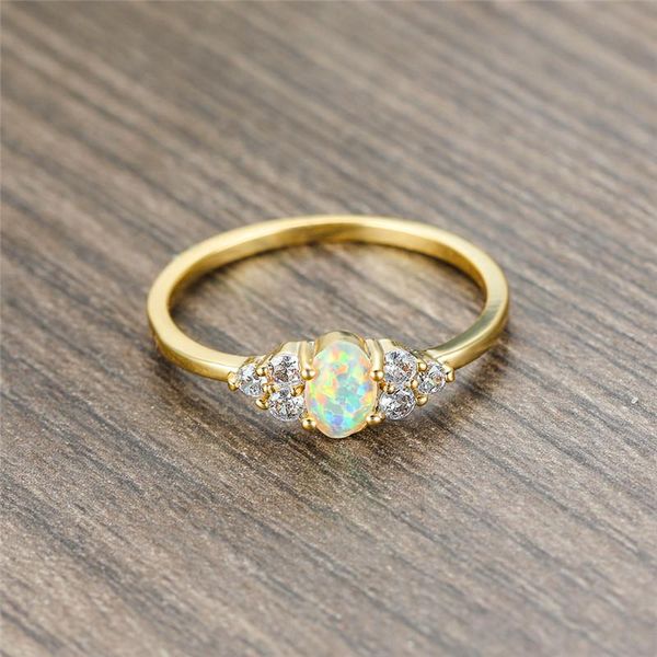 

wedding rings boho female white opal oval stone ring round crystal small zircon engagement dainty gold color thin for women, Slivery;golden