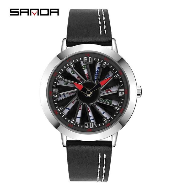 

wristwatches 2021 sanda mens watches leather strap watch quartz wrist waterproof clock relogio masculino, Slivery;brown