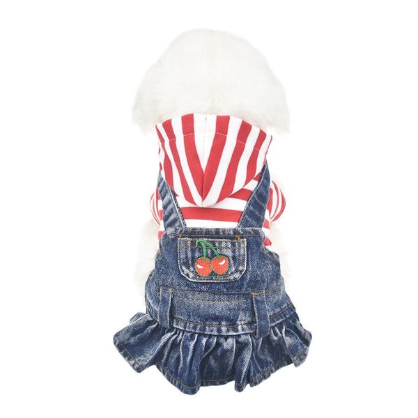 

dog apparel denim pet clothes jeans dress classic hoodie shirt jacket stripe overall cotume for smal medium cat outfit