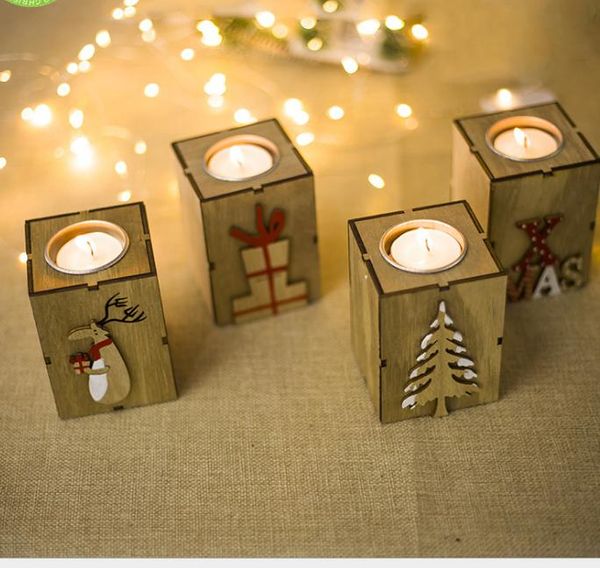 Portacandele natalizio Mini candeliere in legno Decorazione modello di portacandele con albero di renna per decorazioni per la casa di Natale DHL