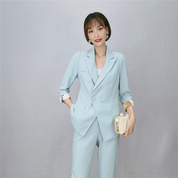 

women's suits & blazers 2021 hanpai brand wear small suit coat high waist pipe pants commuter two piece, White;black